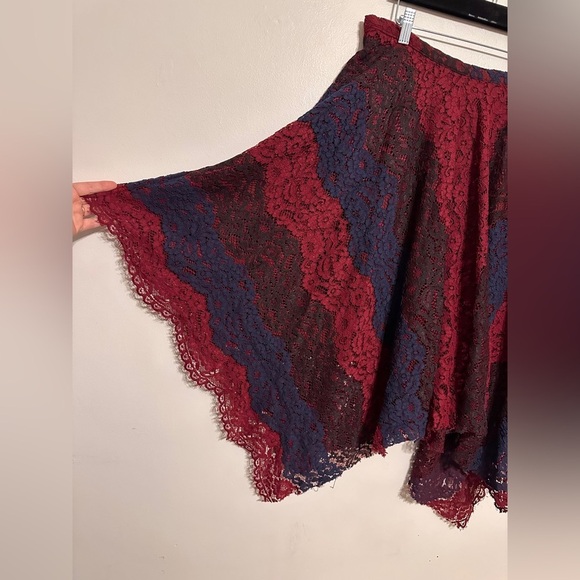 Anthro Sachin & Babi Lace Handkerchief Asymmetric Midi Skirt size 14 Red Blue - Picture 4 of 7